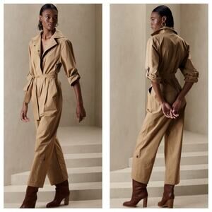 Banana Republic Poplin Jumpsuit Size Small Utility Tan Flightsuit Oversized Chic